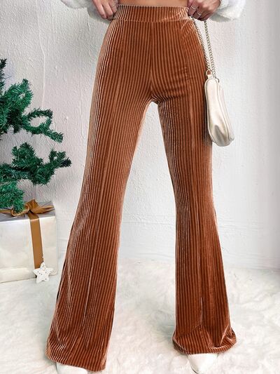 Caramel Ribbed High Waist Flare Pants 29" inseam