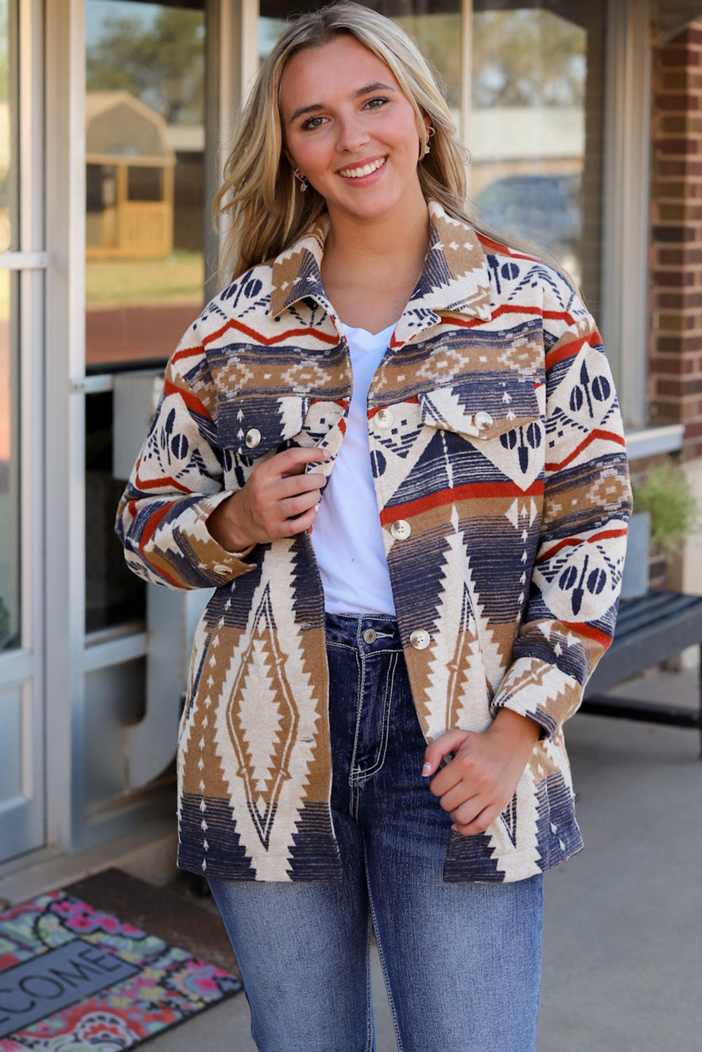 Aztec Printed Button Down Collared Jacket