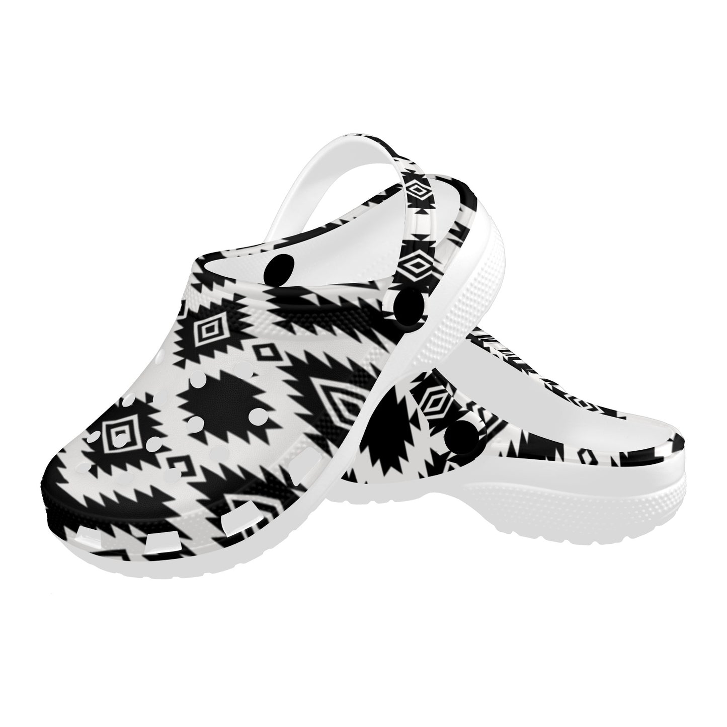 Black And White Aztec Clog Shoes
