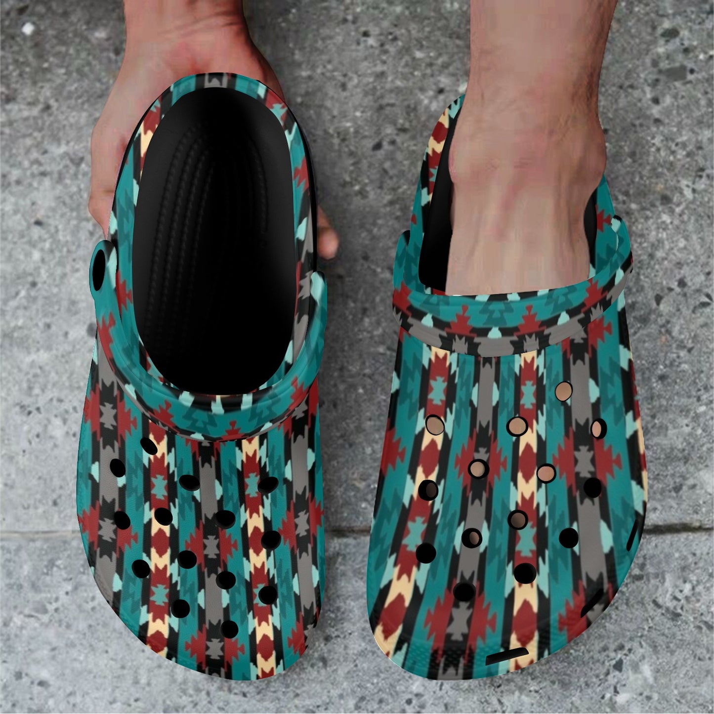 Teal Aztec Clog Shoes