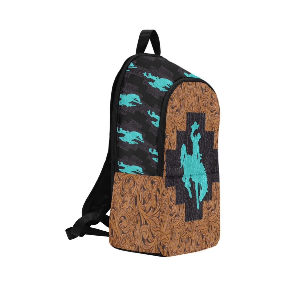 Turquoise Bronc & Leather Print Western Backpack