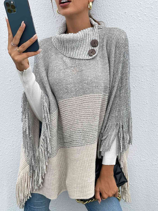 Color Block Fringed Sweater