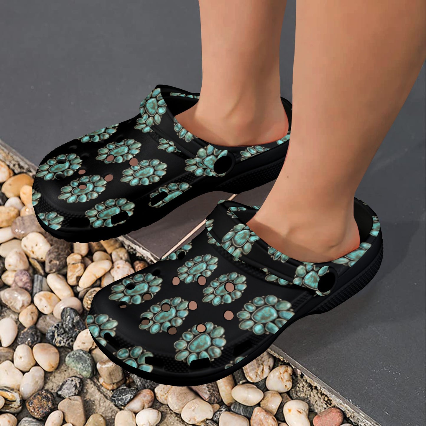 Turquoise Concho Clog Shoes