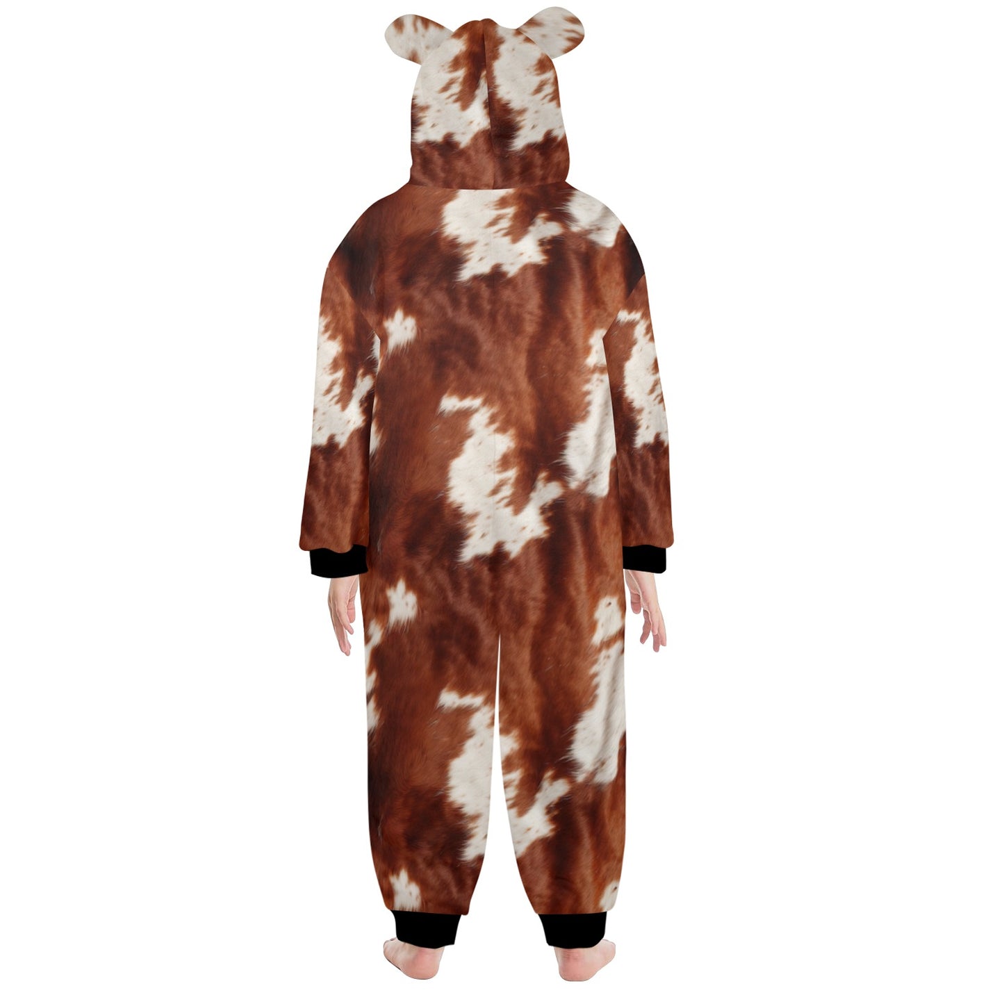 Big Kids Cow Print Pajama Hooded Onesie