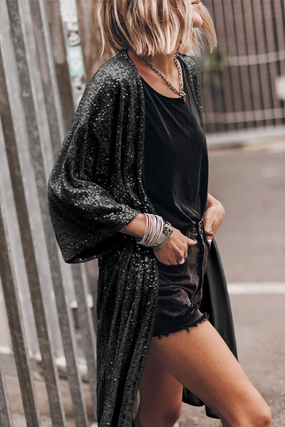 Sequin Open Front Duster Cardigan choice of colors