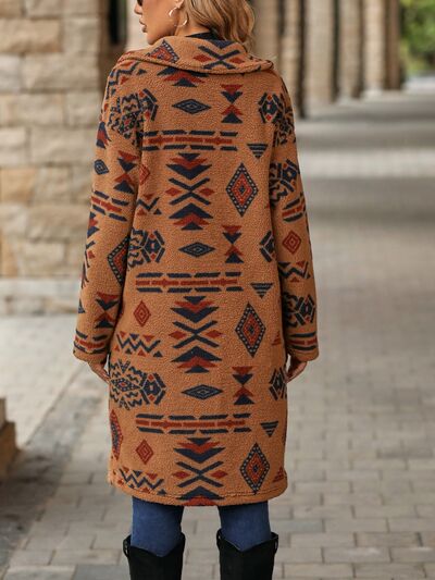 Aztec Pocketed Dropped Shoulder Fleece Coat choice of colors