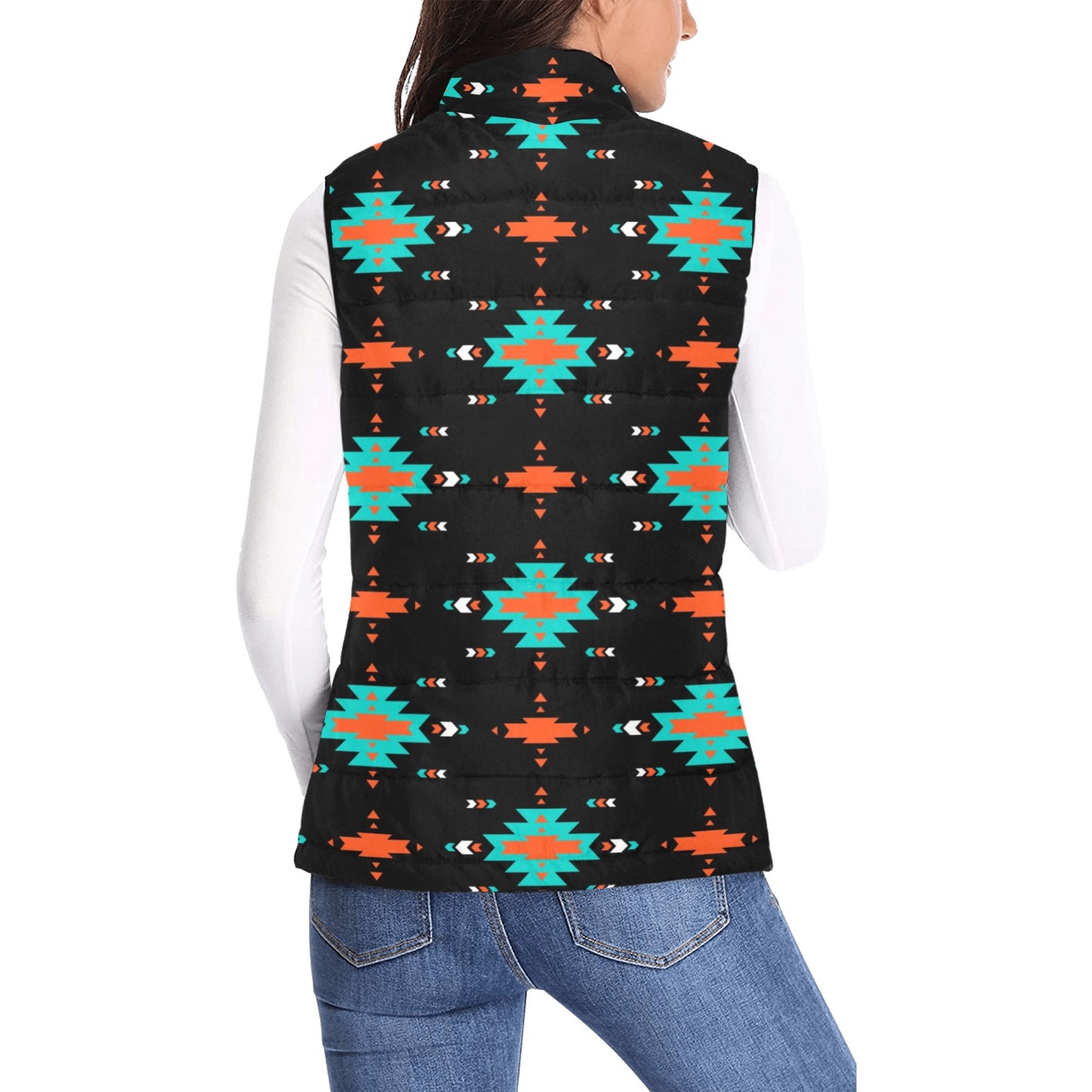 Turquoise Orange Aztec Women's Western Puffy Vest