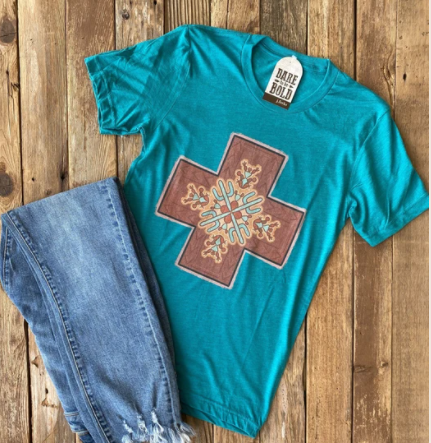 Lil Cross  Tee - cactus, cowgirl, cross, flowers, graphic, rodeo, shirt, shirts, southwestern, sunshine, t, tee, tees, turquoise, western, wild -  - Baha Ranch Western Wear