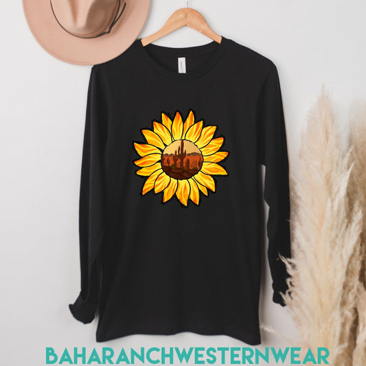 Sunflower Desert Tee - baha ranch, black long sleeve, desert print, desert tee, desrt, graphic tee, long sleece tee, long sleev, long sleeve, long sleeve tee, long sleeves, sunflowe, sunflower, sunflower print, sunflower prints, sunflower tee, sunflowera, sunflowerprin, sunflowers, sunflowet, tee, tshirt, unisex, unisex tee -  - Baha Ranch Western Wear
