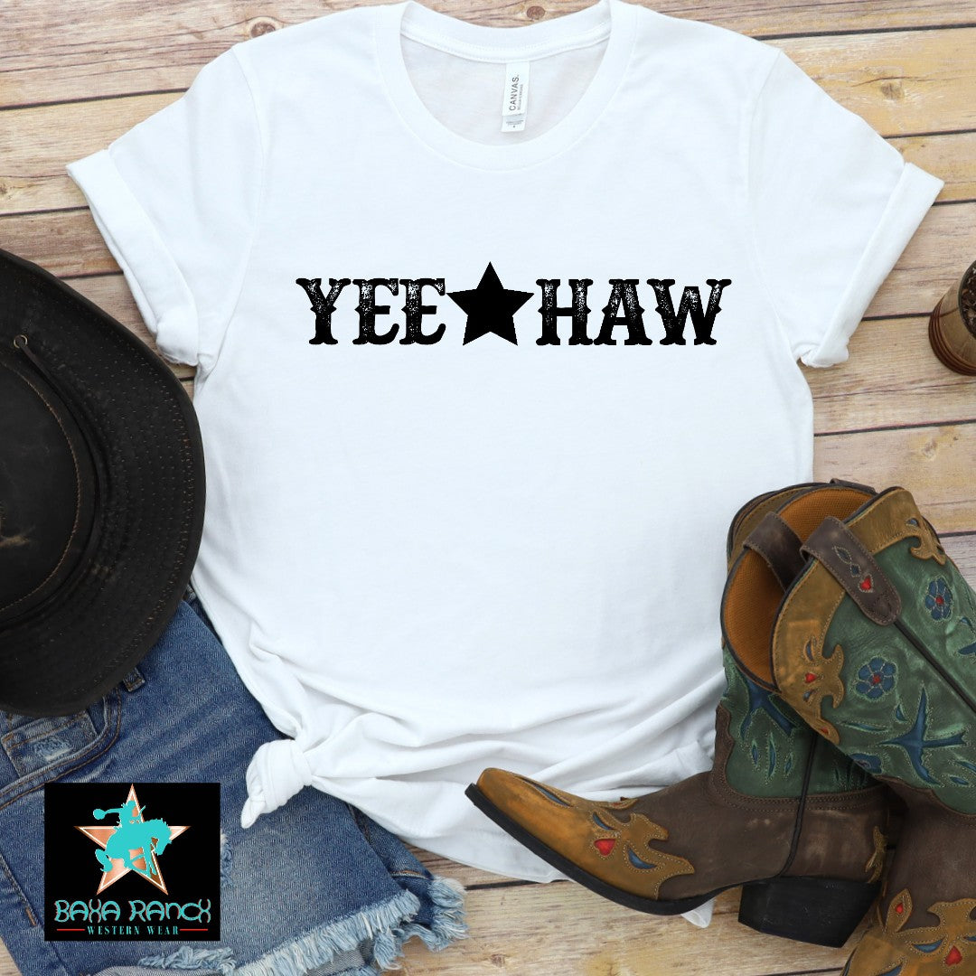 Yeehaw Tee - bella canvas, cowgirl, graphic, graphic t, graphic tee, graphic tees, southwestern, tee, tshirt, unisex, unisex fit, unisex shirt, unisex tee, western, western graphic, westerngraphictee, white, white tee, white tshirt, yee haw, yeehaw -  - Baha Ranch Western Wear