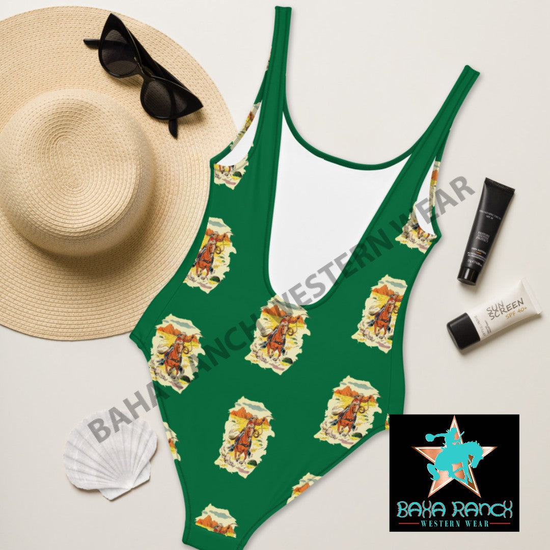Yeehaw Ride 'Em Cowboy One Piece Swim Suit - #op, #swimmingsuit, beach, bronc, cowboy, one piece, onepiece, rodeo, swim, swimming, swimsuit -  - Baha Ranch Western Wear