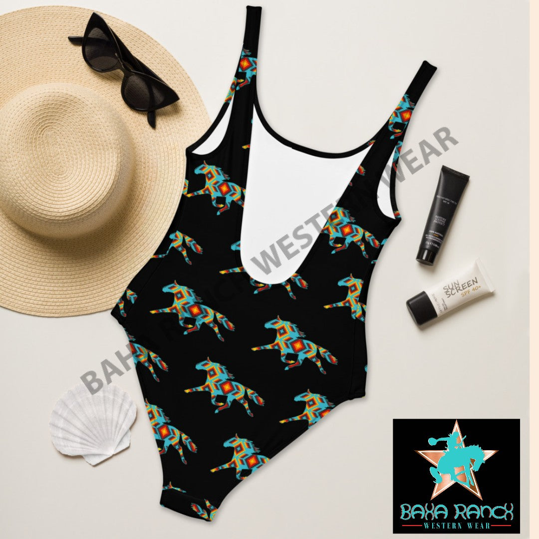 Yeehaw Aztec Horse One Piece Swimsuit - #op, beach, one piece, onepiece, swim wear, swimming, swimsuit -  - Baha Ranch Western Wear