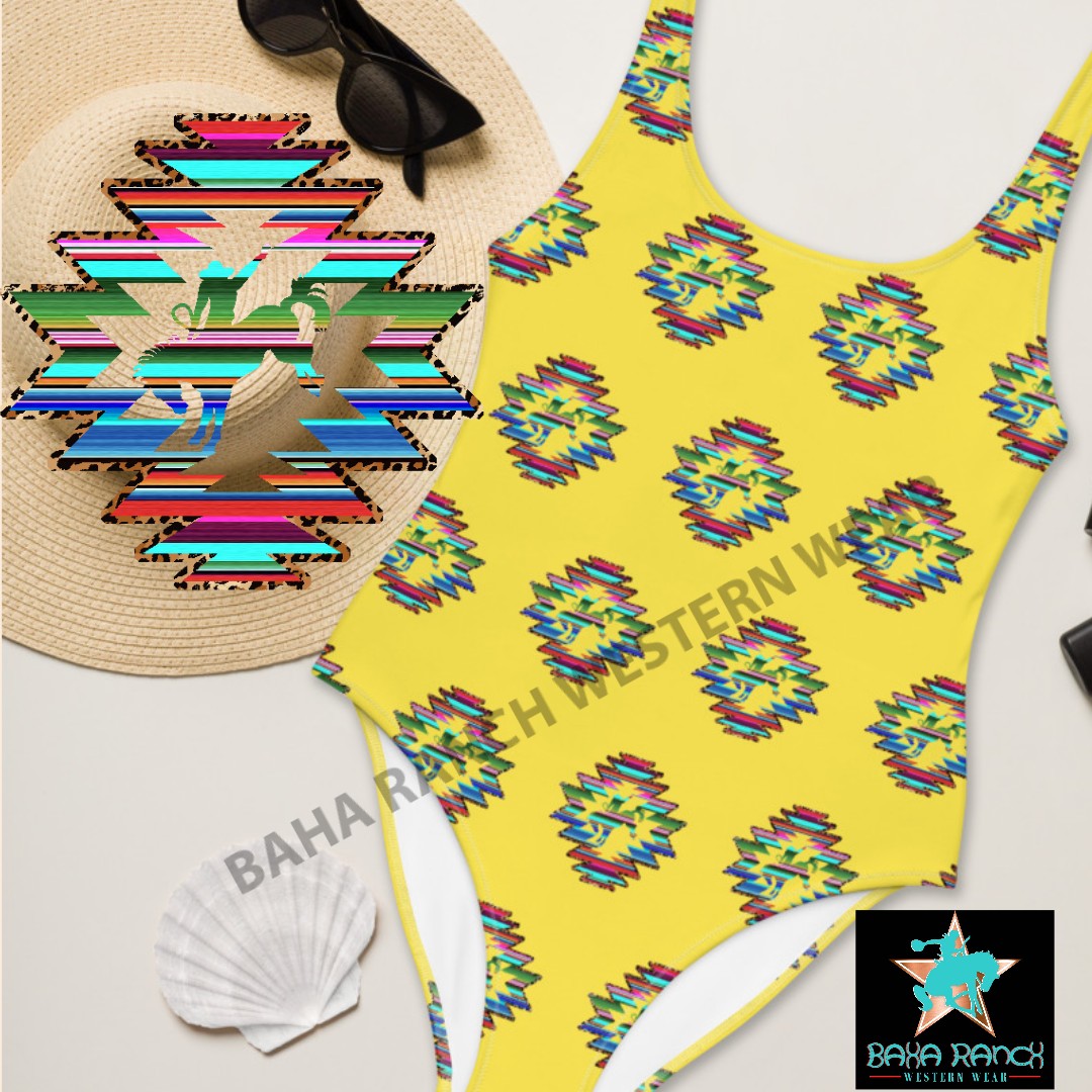 Yeehaw Serape Bronc One Piece Swimsuit - #op, beach, bronc, one piece, onepiece, serape, serape print, swim wear, swimming, swimsuit -  - Baha Ranch Western Wear