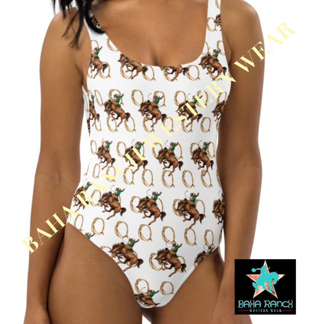 Yeehaw Rope & Ride One-Piece Swimsuit - #swimming, #swimsuit, beach, bronc, one piece, ride, rope, rope & ride -  - Baha Ranch Western Wear