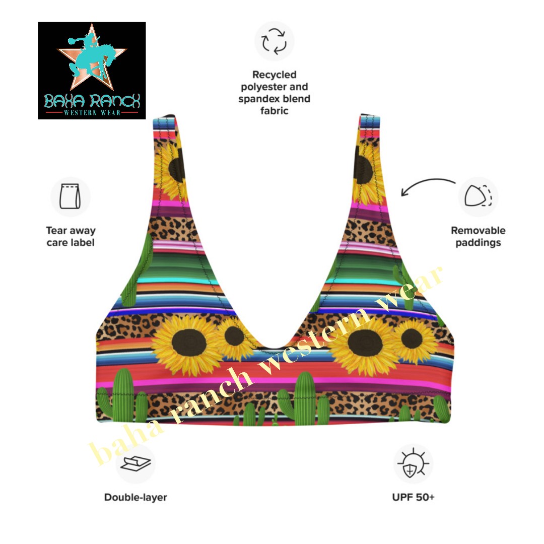 Yeehaw Sunflower Serape Cactus Bikini Top - #bktop, #swimming, #swimsuit, beach, bikini, bikini top, cactus, cactus print, serape, serape print, southwest, swim suit -  - Baha Ranch Western Wear