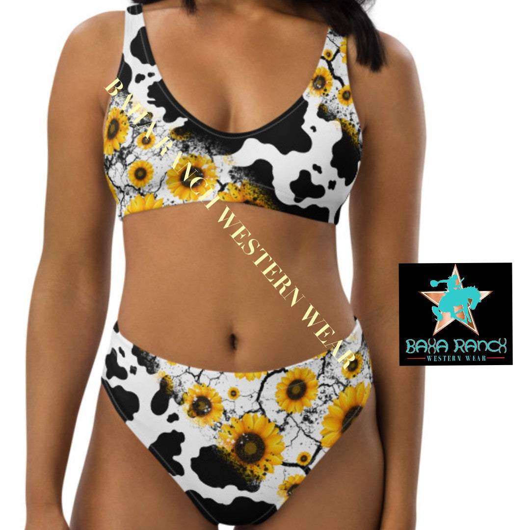 Yeehaw Cow Print Sunflower Bikini - #beach, #beaches, #bk, #swimming, #swimmingsuit, #swimsuit, bikini, bikini bottom, bikini top, cow print, cow prints, sunflowe, sunflower, swimming suit -  - Baha Ranch Western Wear