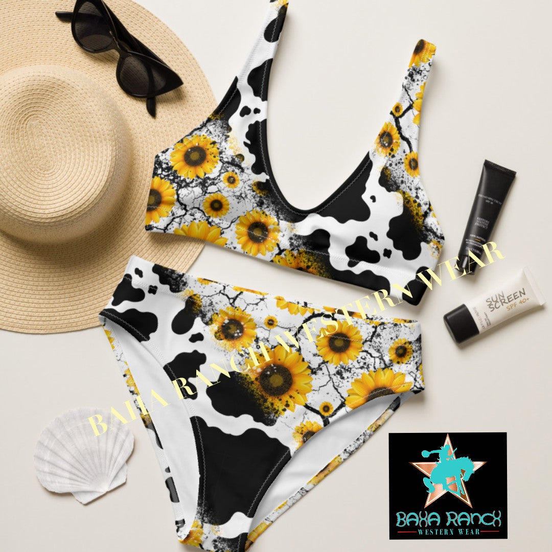 Yeehaw Cow Print Sunflower Bikini