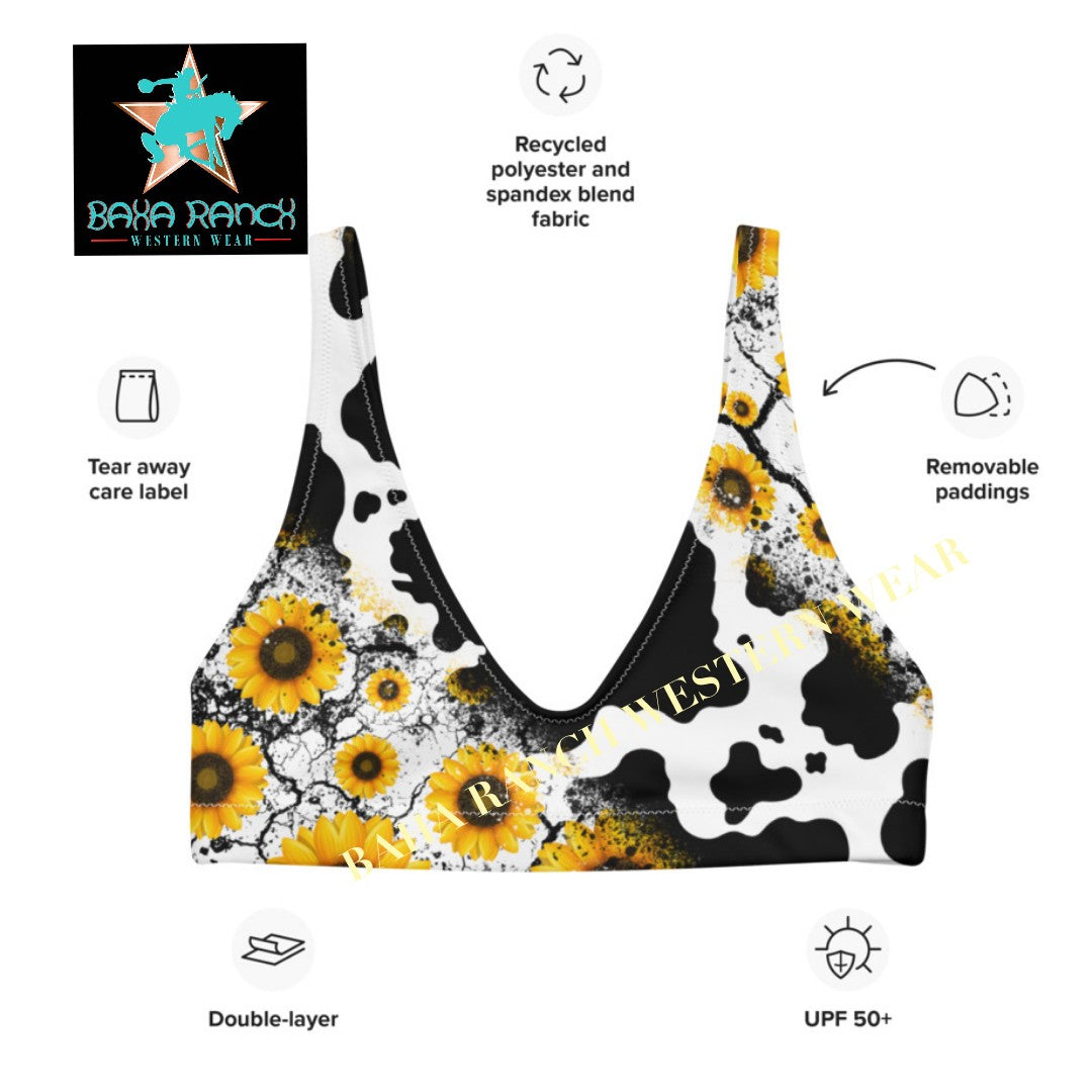Yeehaw Cow Print Sunflower Bikini Top