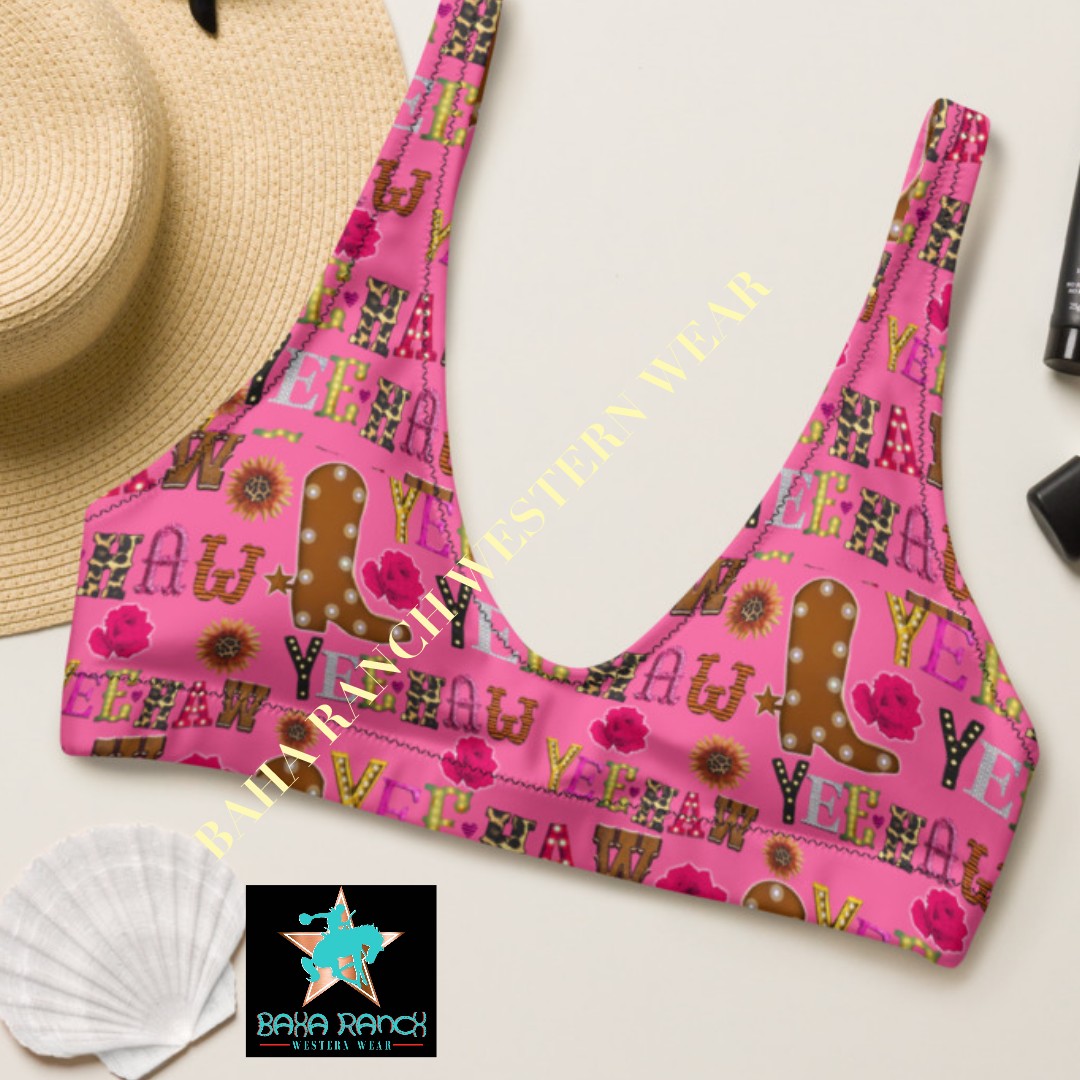 Yeehaw Pink Yeehaw Bikini Top - #bktop, beach, bikini, bikini top, pink, swim, swim suit, swimming, swimsuit, yee haw, yeehaw -  - Baha Ranch Western Wear