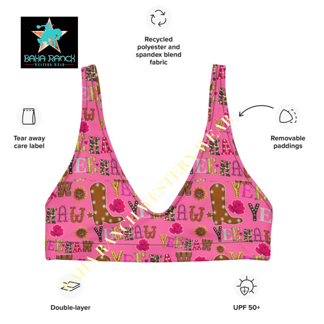 Yeehaw Pink Yeehaw Bikini Top - #bktop, beach, bikini, bikini top, pink, swim, swim suit, swimming, swimsuit, yee haw, yeehaw -  - Baha Ranch Western Wear