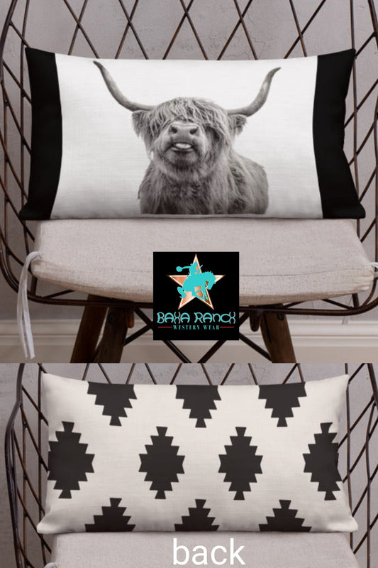 Highland Cow Aztec Premium Pillow - aztec, highland, pillow, Ranch -  - Baha Ranch Western Wear