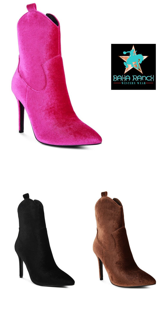 Velvet Cowgirl Boots - choice of hot pink, black or brown
