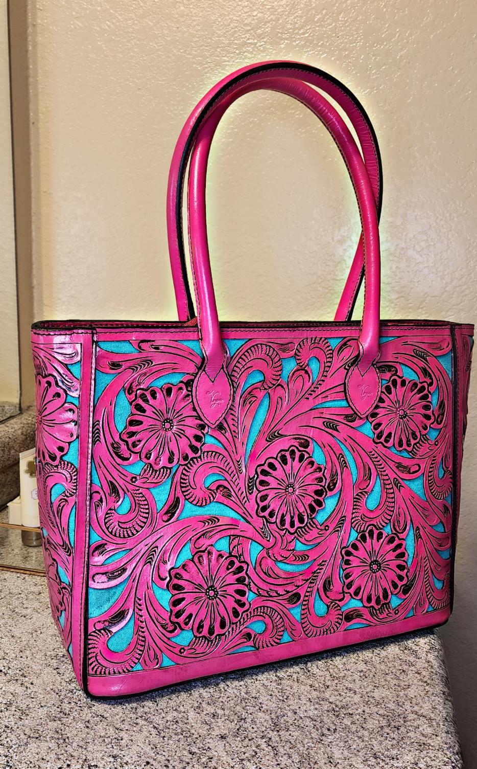 Traditional Floral w/ Turquoise Pearl Tooled Leather Women's