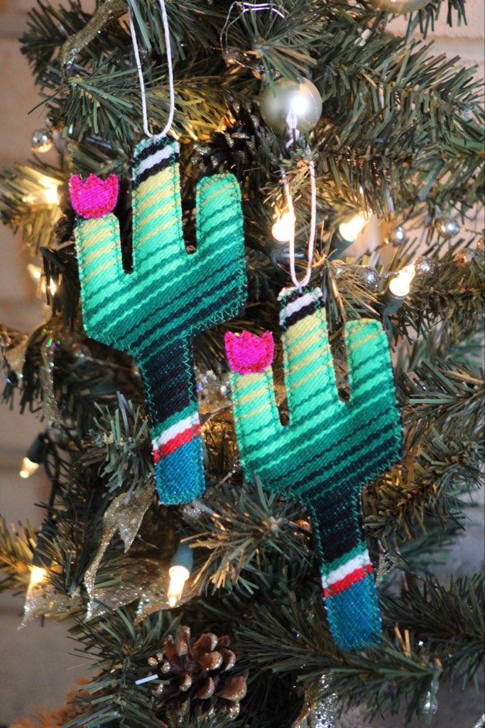 Set of 3 Serape Cactus Ornaments - cactus, decor, holiday, home, ornament, serape, western -  - Baha Ranch Western Wear