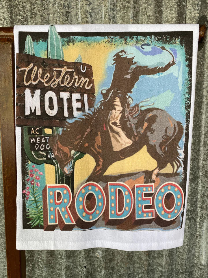 1986 RODEO MOTEL KITCHEN TOWEL- set of 2 - aztec design, aztec print, kitchen, kitchen decor, kitchenwestern, rodeo, southwestern, tea towel, towel, towels, western, western home decor, western kitchen, westernhomedecor -  - Baha Ranch Western Wear
