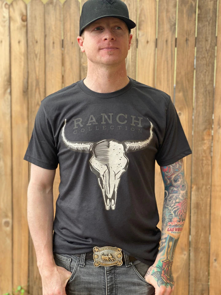 WJ1003 WHISKEY J'S RANCH SKULL TEE - bulldogger, cowboy, cowgirl, graphic, rodeo, shirt, shirts, steer, t, tee, tees, western, wild, wrestling - Shirts & Tops - Baha Ranch Western Wear