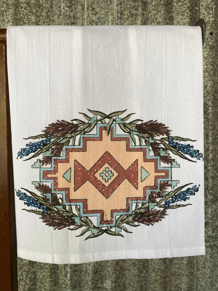 2253 WILDFLOWER AZTEC KITCHEN TOWEL - set of 2 - aztec design, aztec print, kitchen, kitchen decor, kitchenwestern, tea towel, towel, towels, western, western kitchen -  - Baha Ranch Western Wear