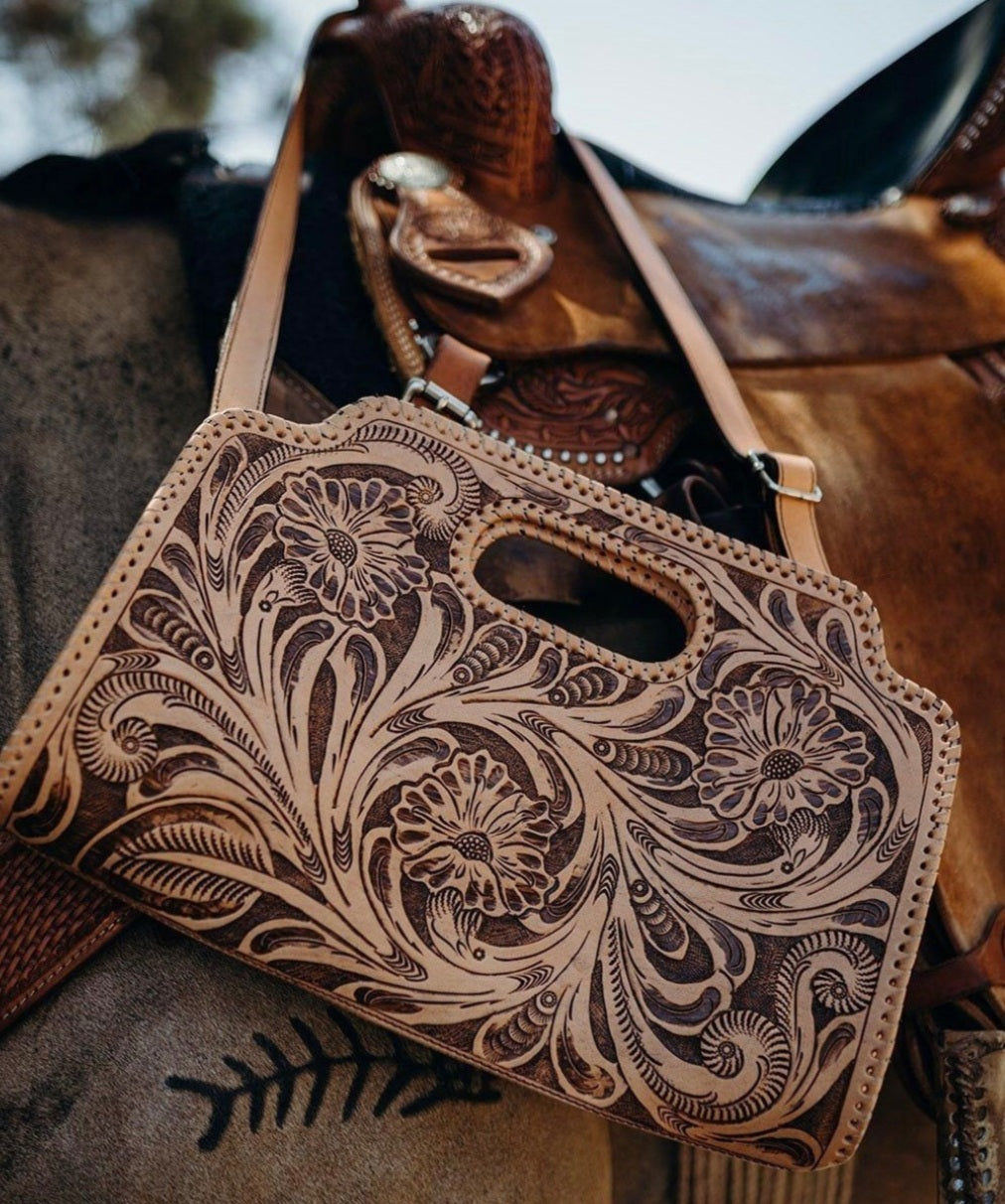 Floral Tooled Leather Clutch - Choice of Colors - clutch, cowgirl, gift, handbag, leather, made in the usa, madeintheusa, MADEINUSA, Printed in USA, purse, southwestern, tooled, turquoise, usa, usa artisan, usa artist, usa made, usaartisan, usaartist, USAMADE, western -  - Baha Ranch Western Wear