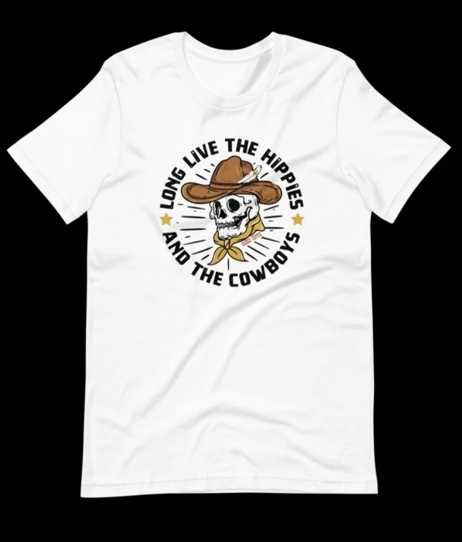 Long Live The Hippies & The Cowboys PRE ORDER ! - cowboy, cowboys, cowgirl, graphic, graphic t, graphic tee, graphic tees, graphic top, graphict, hippies, hippy, rodeo, shirt, t, tee, unisex, unisex fit, unisex graphic tee, unisex shirt, unisex tee, western, western graphic, westerngraphictee -  - Baha Ranch Western Wear
