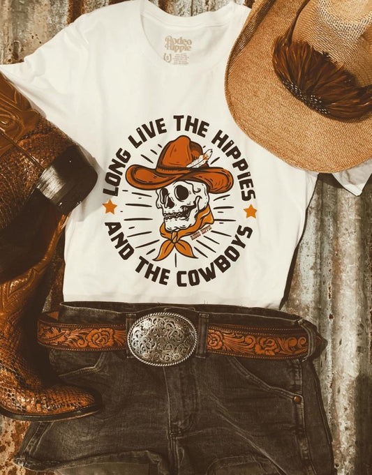 Long Live The Hippies & The Cowboys PRE ORDER ! - cowboy, cowboys, cowgirl, graphic, graphic t, graphic tee, graphic tees, graphic top, graphict, hippies, hippy, rodeo, shirt, t, tee, unisex, unisex fit, unisex graphic tee, unisex shirt, unisex tee, western, western graphic, westerngraphictee -  - Baha Ranch Western Wear
