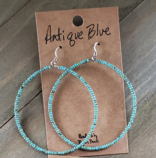 Antique Blue Large Hoop Earrings - beaded, beads, earrings, hoop, hoops, jewelry, native, southwestern -  - Baha Ranch Western Wear