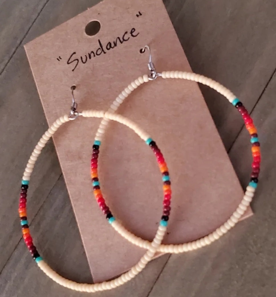 Sundance Large Hoop Earrings - beaded, beads, earrings, hoop, hoops, jewelry, native, southwestern -  - Baha Ranch Western Wear