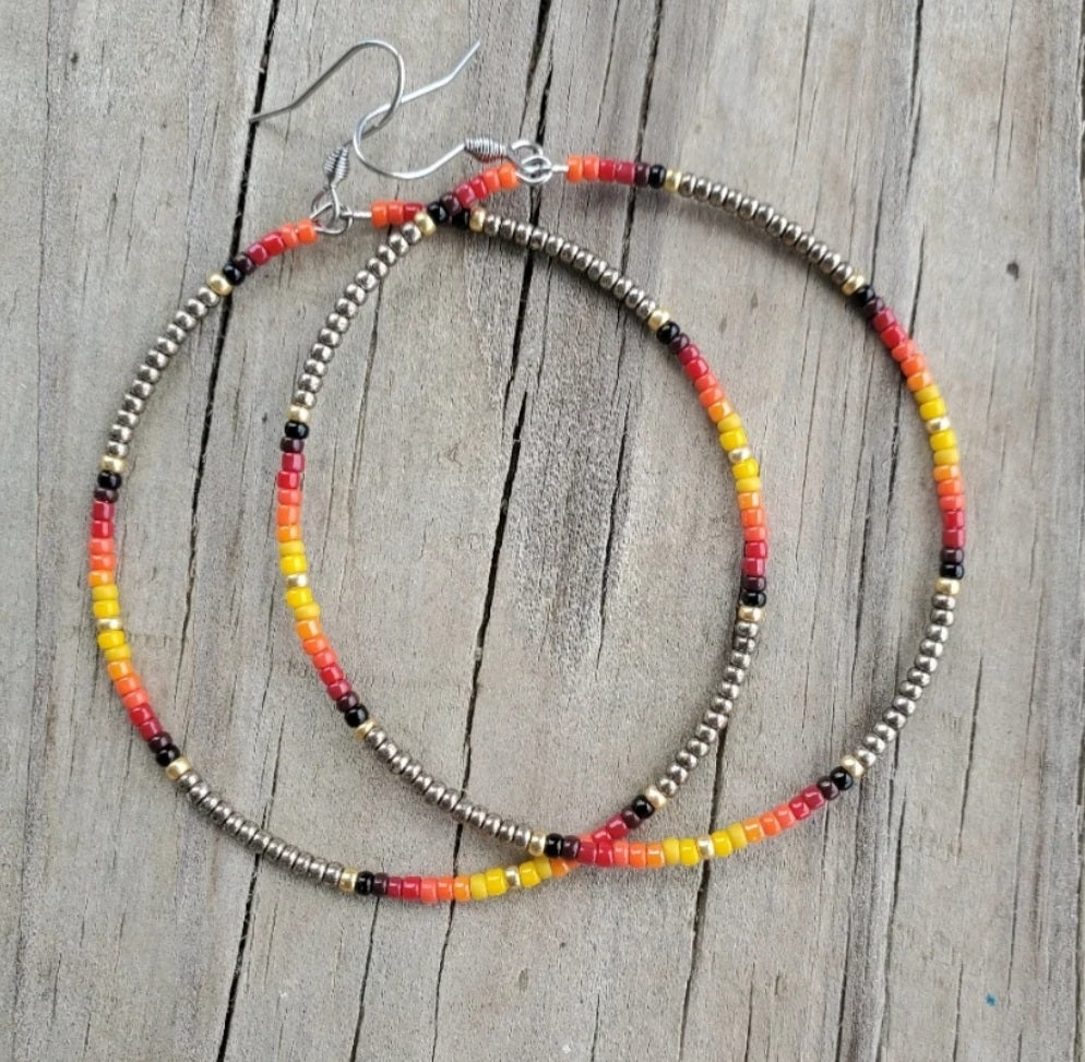 Bonfire Hoop Earrings Choice of Size - beaded, beads, earrings, hoop, hoops, jewelry, native, southwestern -  - Baha Ranch Western Wear