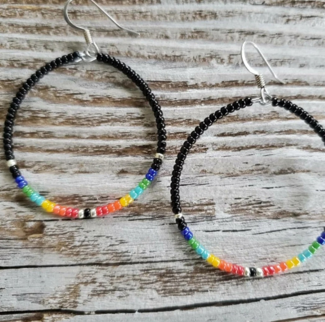 Black Brights Hoop Earrings CHOICE OF SIZES - beaded, beads, earrings, hoop, hoops, jewelry, native, southwestern -  - Baha Ranch Western Wear