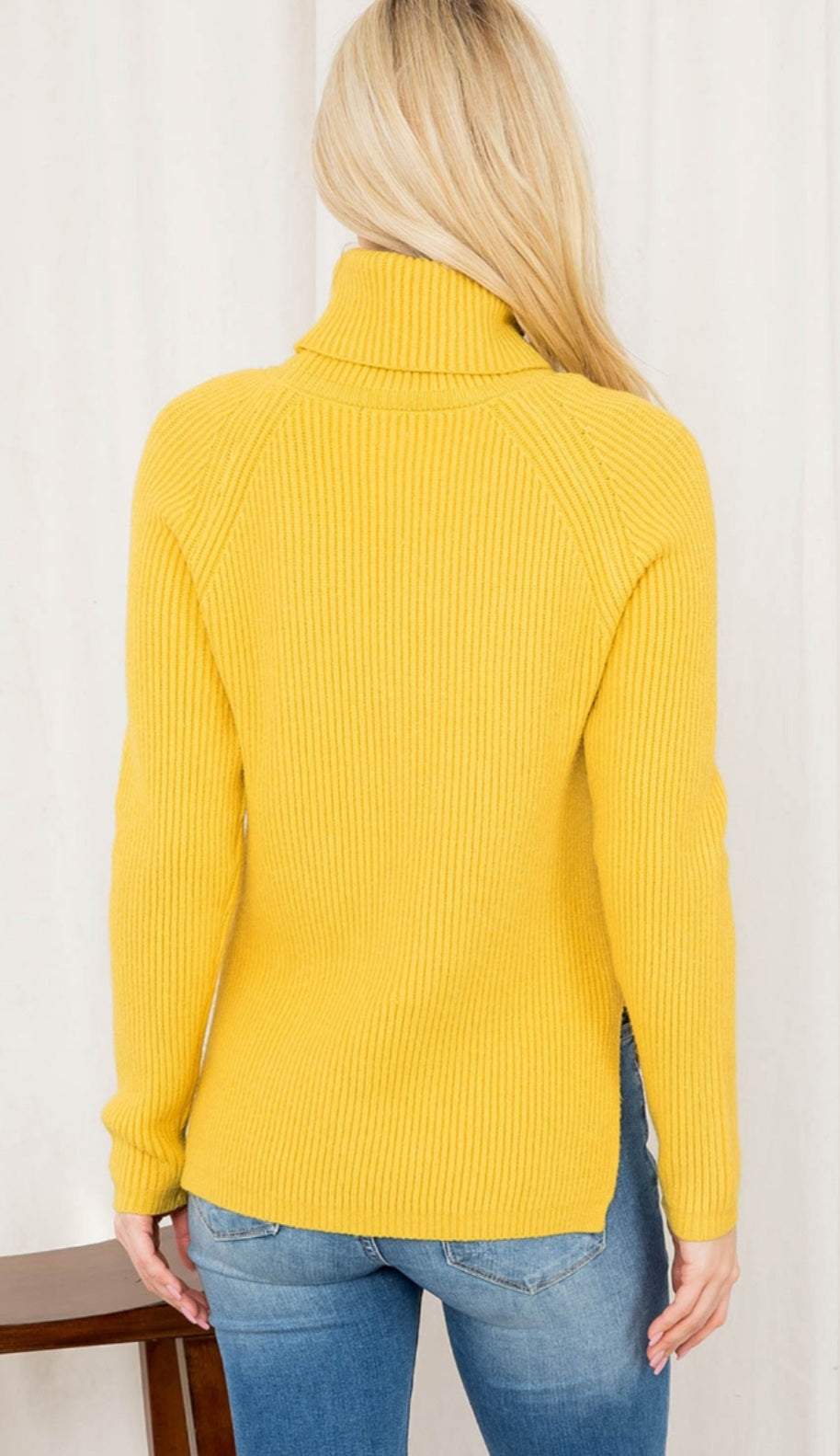 Yellow Chenille Turtleneck Sweater - chenille, gold, mustard, ribbed, sweater, turtleneck, yellow -  - Baha Ranch Western Wear