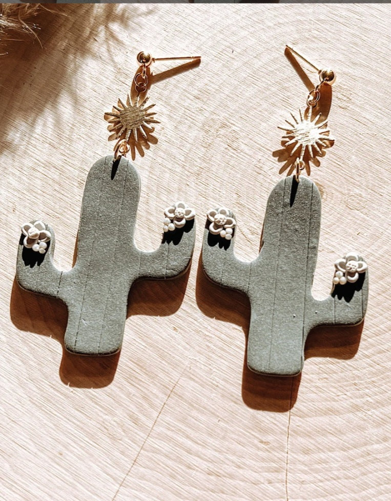 Handmade Clay Cactus Earrings - cactus, clay, cow, cowboy, cowgirl, desert, earrings, handmade, jewelry, western -  - Baha Ranch Western Wear