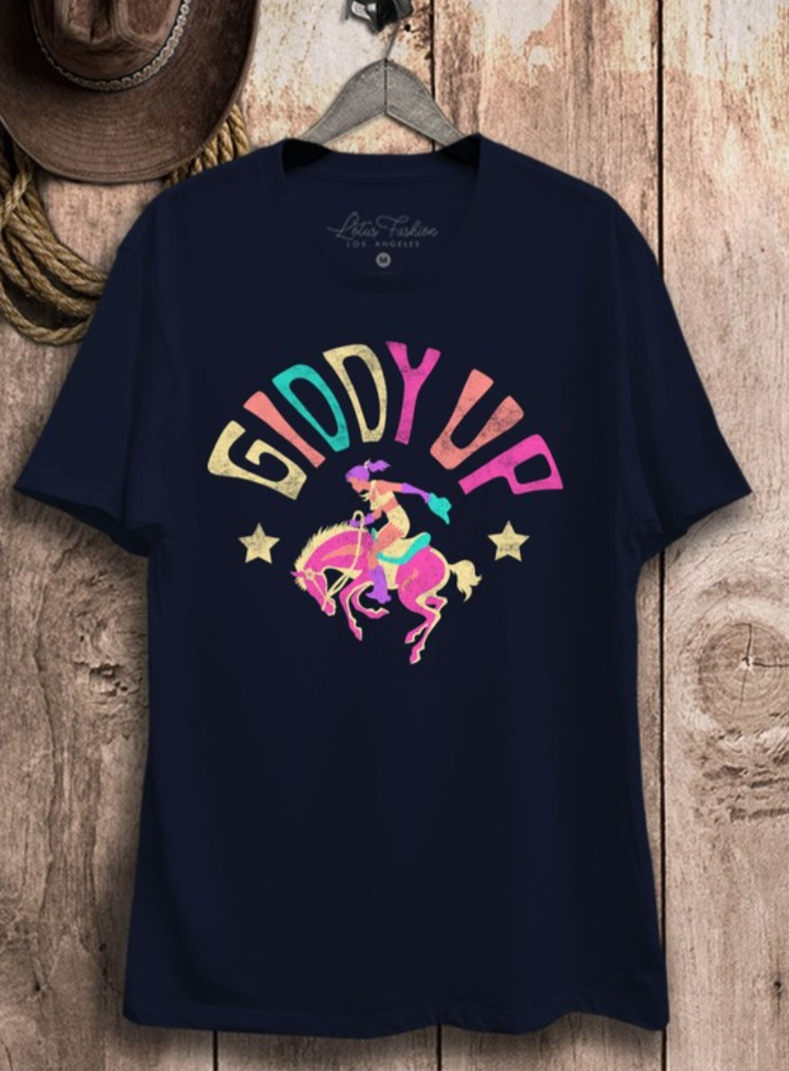 Giddy up neon cowgirl tee