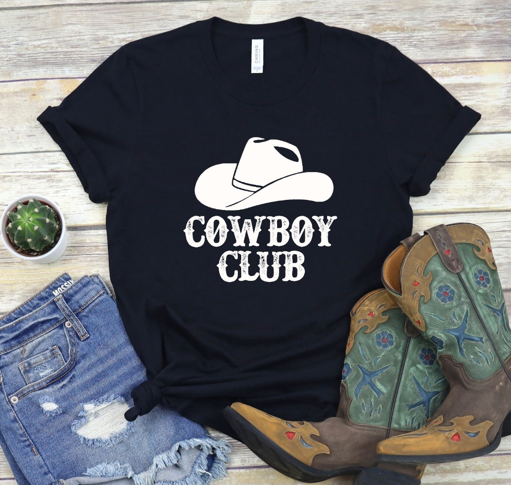 Cowboy Club Tee - black, black tee, cowboy, cowboy club, cowboy club tee, cowboy ha, cowboy hat, cowgirl, graphic, graphic t, graphic tee, graphic tees, southwestern, tee, tee shirt, tshirt, tshirts, unisex, unisex fit, unisex shirt, unisex tee, western, westerngraphictee -  - Baha Ranch Western Wear