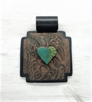 Turquoise Heart Pendant - cowgirl, jewelry, made in the usa, MADEINUSA, madeinusajewelry, necklace, Printed in USA, ranch, southwestern, turquoise, usa, usa made, USAMADE, vegan, western -  - Baha Ranch Western Wear