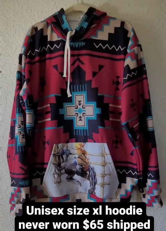 Aztec Bronc Rider Hoodie size XL - graphic, rodeo, western graphic -  - Baha Ranch Western Wear