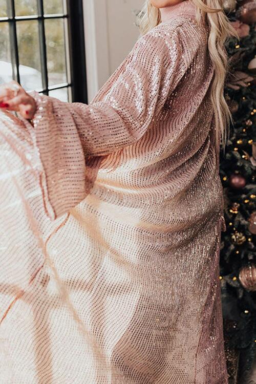 Blush Pink Sequin Open Front Long Sleeve Cardigan