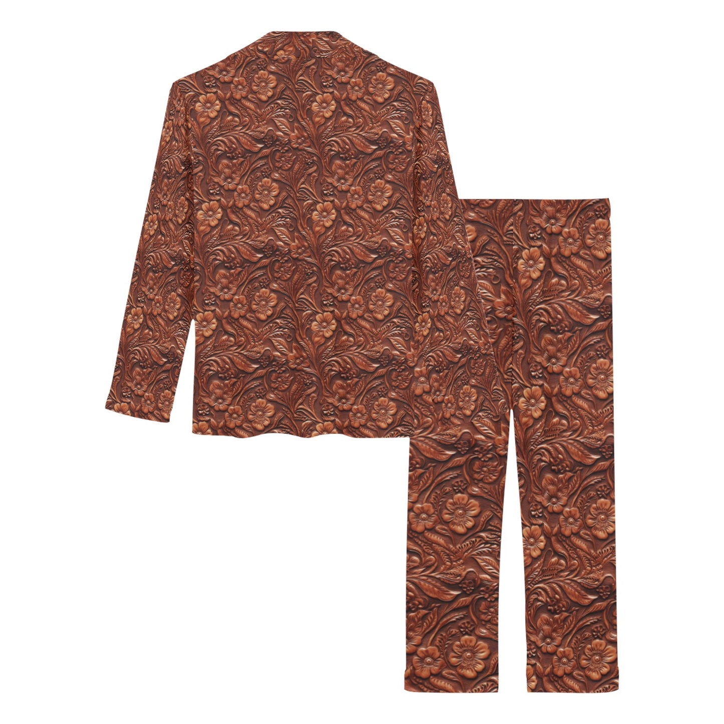 Leather Floral Print Women's Long Pajama Set