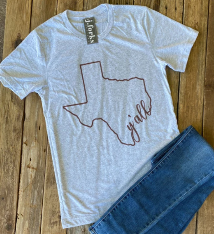Texas Y'all Tee - bison, cowgirl, graphic, rodeo, shirt, shirts, skull, southwestern, t, tee, tees, texas, western, y'all -  - Baha Ranch Western Wear