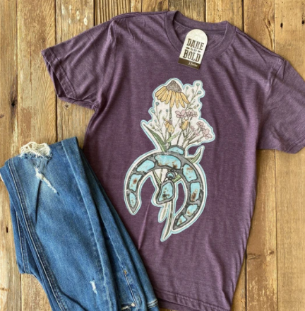 2269 Turquoise & Wildflowers Tee - cowgirl, flowers, graphic, rodeo, shirt, shirts, southwestern, sunshine, t, tee, tees, turquoise, western, wild -  - Baha Ranch Western Wear