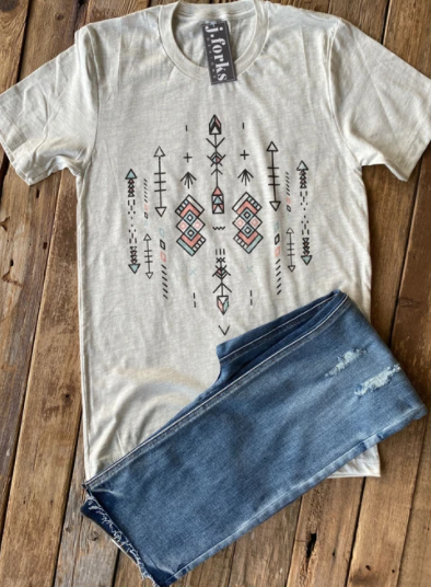 Aztec love Tee - aztec, aztecprint, cowgirl, desert, graphic, rodeo, shirt, shirts, southwestern, t, tee, tees, western -  - Baha Ranch Western Wear