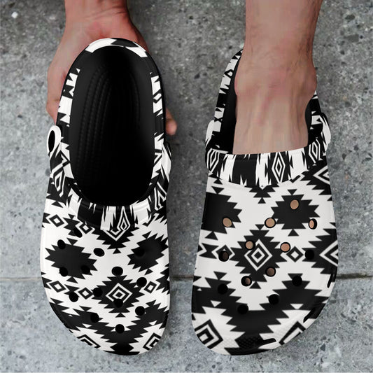 Black And White Aztec Clog Shoes